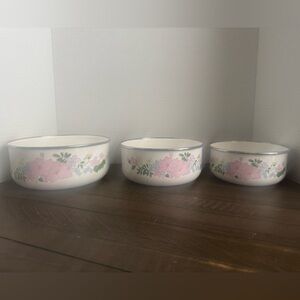 Vintage Kobe Kitchen Bowls Floral Pattern Enamel Metal Mixing Nesting Bowls